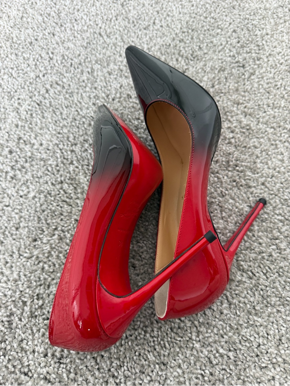 Christian Louboutin Two-Tone Patent Pointed Pumps - Black & Red Ombre